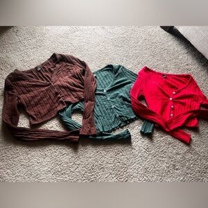 3 Pack Ribbed Button-Up Crop Top